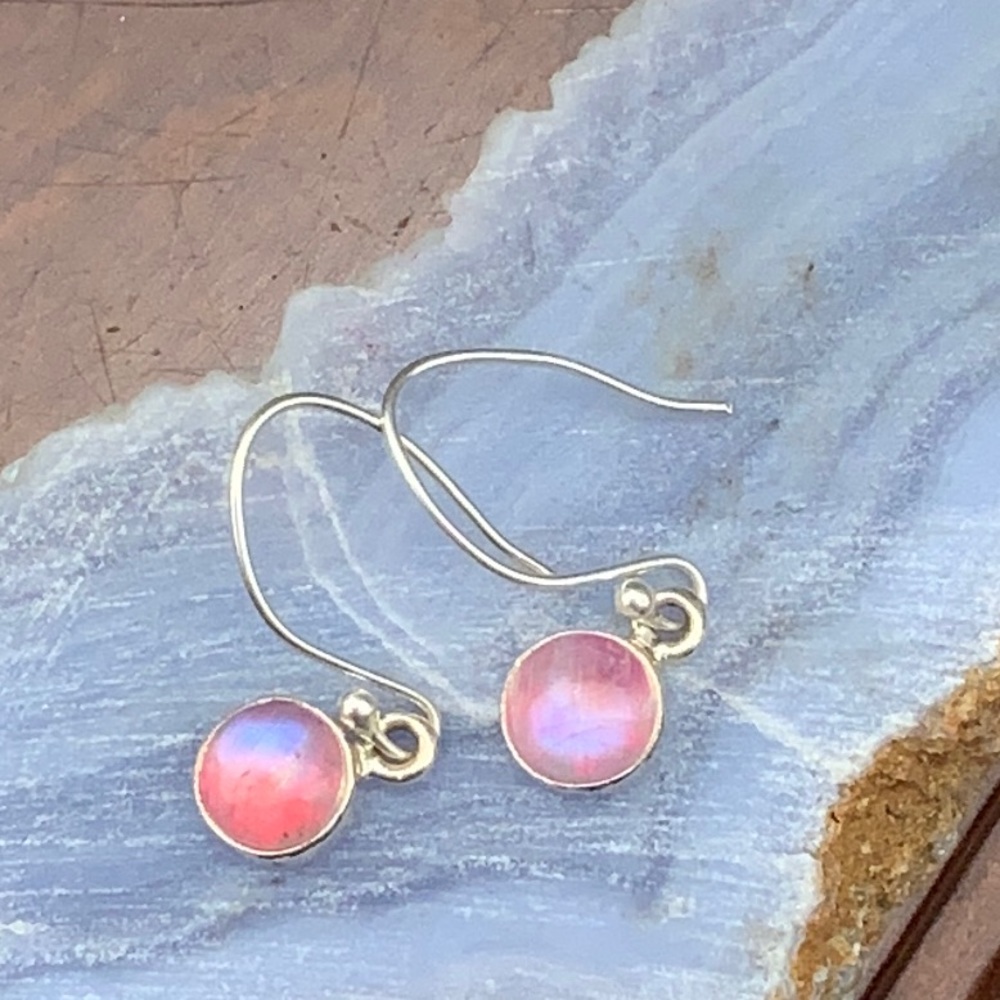 PINK RAINBOW MOONSTONE 925 STERLING SILVER EARRINGS